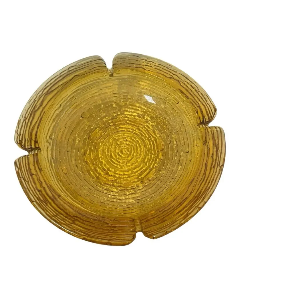 Vintage Anchor Hocking Glass Ashtray Soreno Honey Amber Mid Century 8 3/4 Round